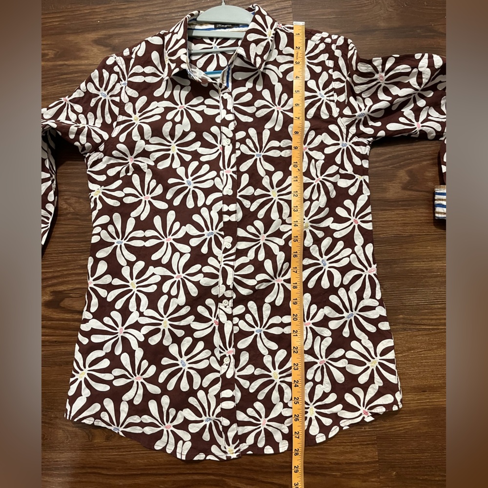 J. McLaughlin Floral Brown White Button Down Textured Shirt size S - Picture 12 of 13
